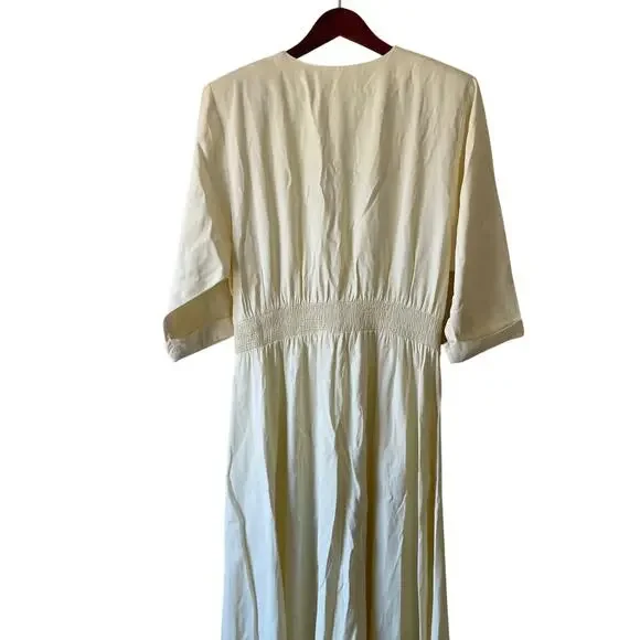 Vintage cream white prairie midi dress with pleating size medium - Picture 4 of 8